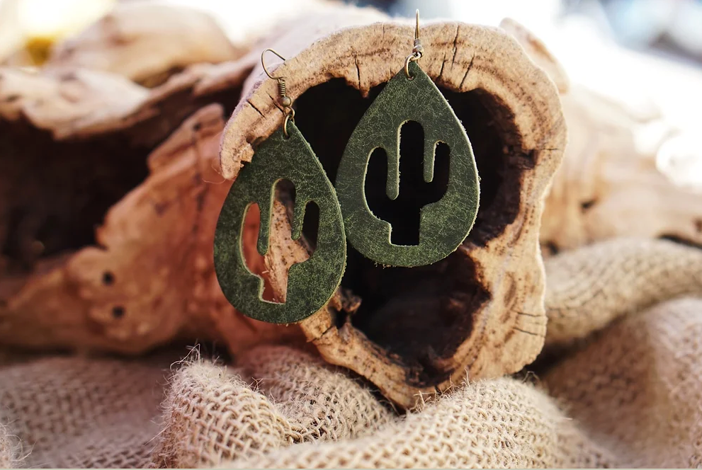 Mama Cactus || Leather Earrings