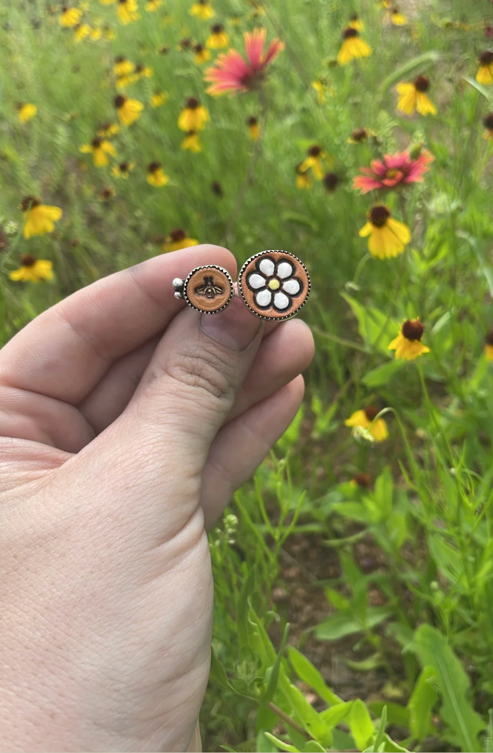 Daisy & Bee Wrap Ring - Leather + Silver