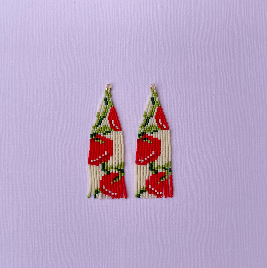 Tomato Summer Hand Beaded Drop Earrings